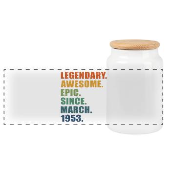 70th Birthday, March 1953, 70 Year Anniversary - Panoramic Cookie Jar with Wooden Lid - white - Front