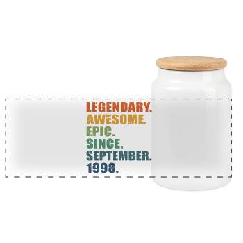25th Birthday, September 1998, 25 Year Anniversary - Panoramic Cookie Jar with Wooden Lid - white - Front