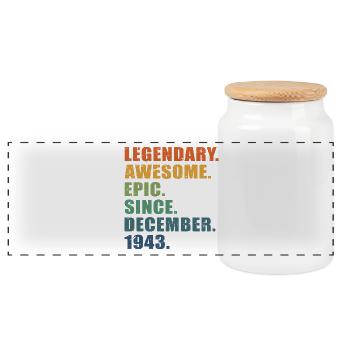 80th Birthday, December 1943, 80 Year Anniversary - Panoramic Cookie Jar with Wooden Lid - white - Front