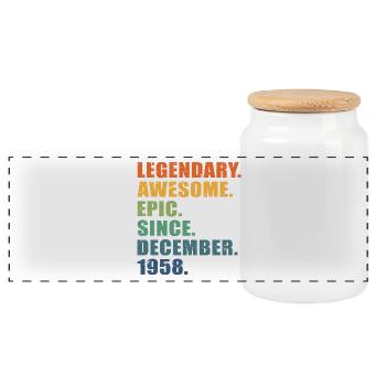 65th Birthday, December 1958, 65 Year Anniversary - Panoramic Cookie Jar with Wooden Lid - white - Front