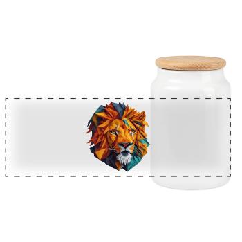 Lion's head - Panoramic Cookie Jar with Wooden Lid - white - Front