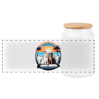 Cats by the sea - Panoramic Cookie Jar with Wooden Lid - white - Front