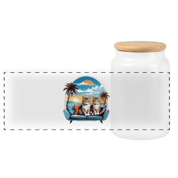 Chats au bord de la mer - Boîte à biscuits avec couvercle en bois - blanc - Devant