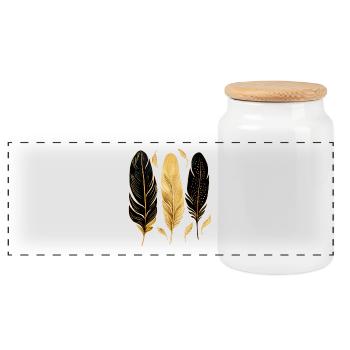 Golden Feathers - Panoramic Cookie Jar with Wooden Lid - white - Front