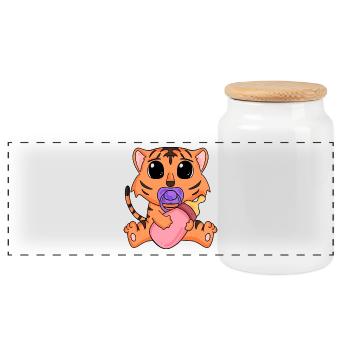 Baby Tiger Motiv - Panorama Keksdose mit Holzdeckel - Weiß - Vorne