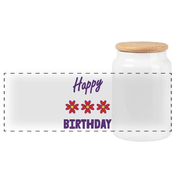 HAPPY BIRTHDAY. HAPPY BIRTHDAY. ANNIVERSARY. - Panoramic Cookie Jar with Wooden Lid - white - Front