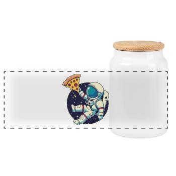Pizza Astronaut - Panoramic Cookie Jar with Wooden Lid - white - Front