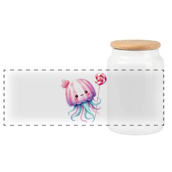 Mignon bébé méduse avec des bonbons - Boîte à biscuits avec couvercle en bois - blanc - Devant