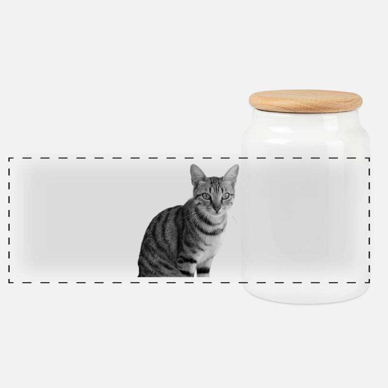 Katze weiß-schwarz Katze schwarzweiß - Panorama Keksdose mit Holzdeckel - Weiß