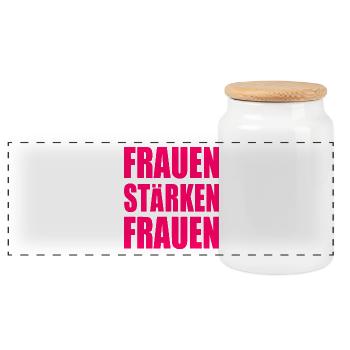 Frauen stärken frauen - Panorama Keksdose mit Holzdeckel - Weiß - Vorne