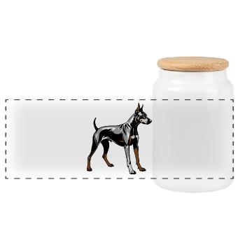 Doberman Pincher - Conception de chien de compagnie - Boîte à biscuits avec couvercle en bois - blanc - Devant