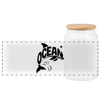 Ocean - Cool Dolphin Ocean Logo - Panoramic Cookie Jar with Wooden Lid - white - Front