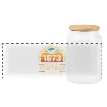 1973 Birthday Gift Vintage 1973 Retro 1973 - Panoramic Cookie Jar with Wooden Lid - white - Front