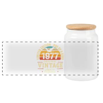 1977 Geburtstagsgeschenk Jahrgang 1977 Retro 1977 - Panorama Keksdose mit Holzdeckel - Weiß - Vorne