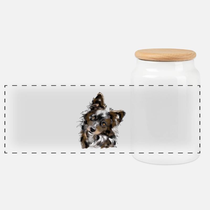 Australian Shepherd - Panorama Keksdose mit Holzdeckel - Weiß