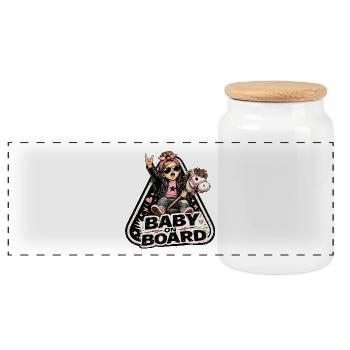 Baby on Board Rocker Stil - Panorama Keksdose mit Holzdeckel - Weiß - Vorne