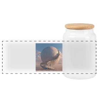 Spiral staircase to the moon sphere - Panoramic Cookie Jar with Wooden Lid - white - Front