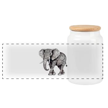 Ornamental elephant - Panoramic Cookie Jar with Wooden Lid - white - Front