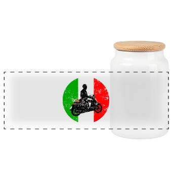 Roller Vintage Italy Scooter Urlaub - Panorama Keksdose mit Holzdeckel - Weiß - Vorne
