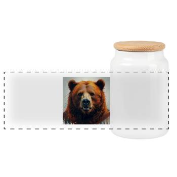 Orangener Bärenporträt Sprenkelkunst - Panorama Keksdose mit Holzdeckel - Weiß - Vorne