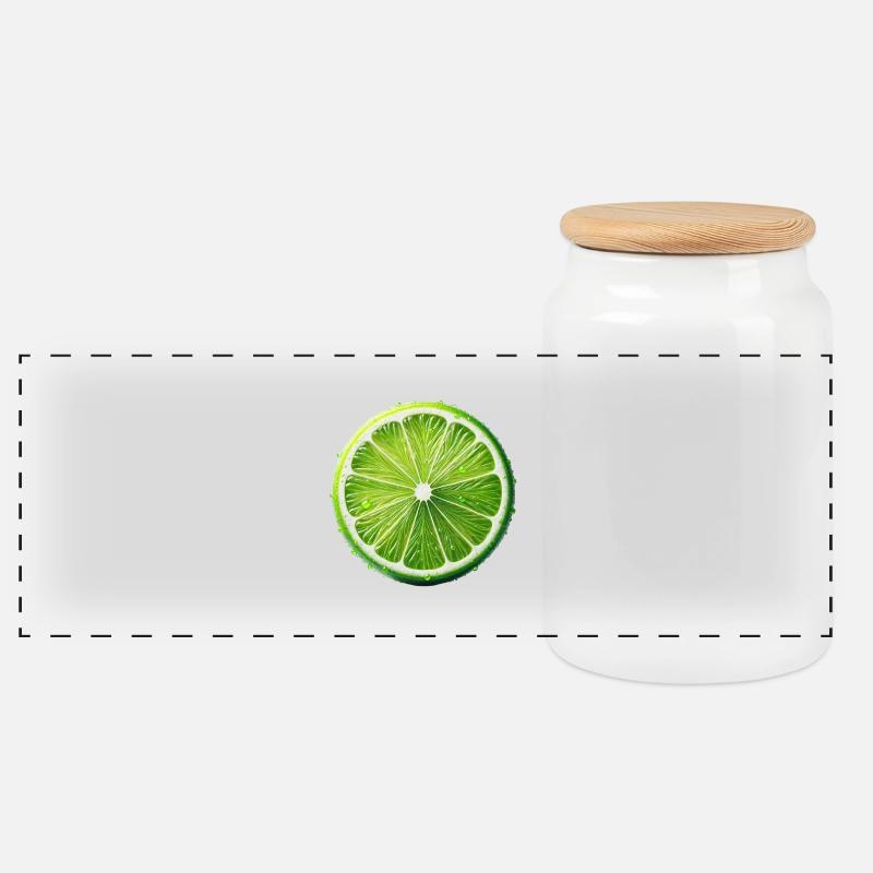 Lime - Panoramic Cookie Jar with Wooden Lid - white