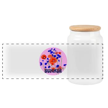 Summer Poppy - Panoramic Cookie Jar with Wooden Lid - white - Front