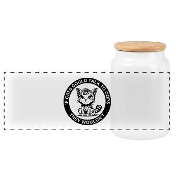 IF CATS COULD TALK TO COPS - Panoramic Cookie Jar with Wooden Lid - white - Front