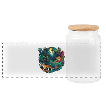 Jungle - Panoramic Cookie Jar with Wooden Lid - white - Front