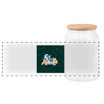 Astronaut auf einem Weltraum-Wasserschwein - Panorama Keksdose mit Holzdeckel - Weiß - Vorne