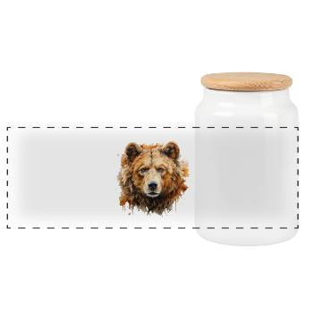 Bär Portrait – Wildtier Alpen Motiv - Panorama Keksdose mit Holzdeckel - Weiß - Vorne