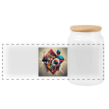 Geometry Type - Panoramic Cookie Jar with Wooden Lid - white - Front