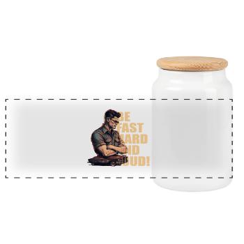 Mechanic with classic car - Panoramic Cookie Jar with Wooden Lid - white - Front