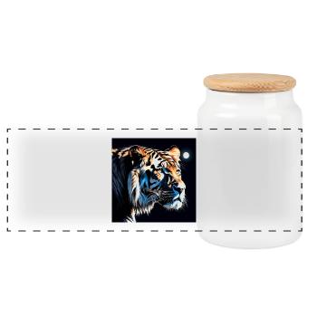 Mondlicht Tiger Neonkunst - Panorama Keksdose mit Holzdeckel - Weiß - Vorne