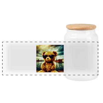 Teddy goes Wild - Panorama Keksdose mit Holzdeckel - Weiß - Vorne
