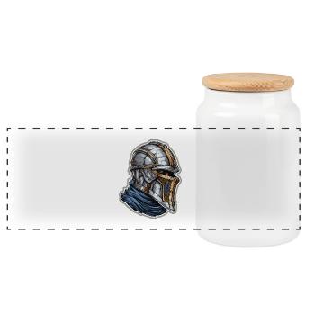 Fantasy Ritter Portrait – Cartoon Knight Design - Panorama Keksdose mit Holzdeckel - Weiß - Vorne