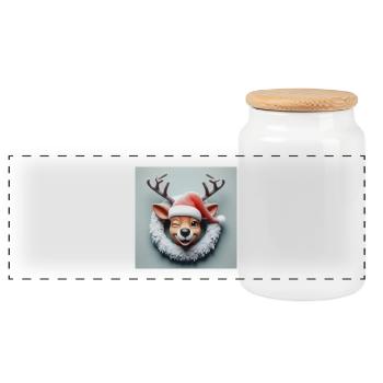 Renne rieur avec couronne - Boîte à biscuits avec couvercle en bois - blanc - Devant