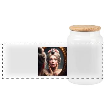 Prinzessin und ihr Spiegelbild mit Maus - Panorama Keksdose mit Holzdeckel - Weiß - Vorne