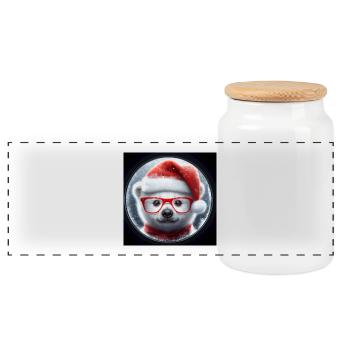 Eisbär Baby als Weihnachtsmann - Panorama Keksdose mit Holzdeckel - Weiß - Vorne