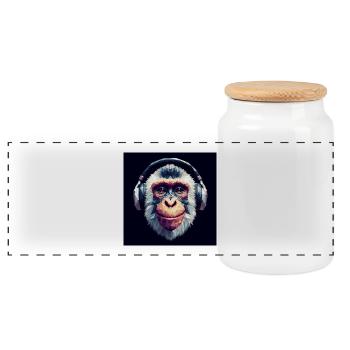 Singe avec des écouteurs - Boîte à biscuits avec couvercle en bois - blanc - Devant
