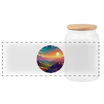 Landschaft farbenfroh episch Sonnenuntergang Comic - Panorama Keksdose mit Holzdeckel - Weiß - Vorne