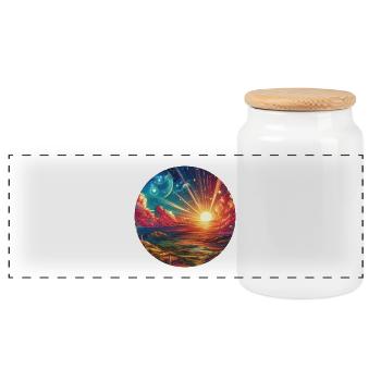 Landscape Colorful Epic Mountains Clouds Comic - Panoramic Cookie Jar with Wooden Lid - white - Front