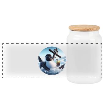 Comic penguin leaning in anchor with cocktail - Panoramic Cookie Jar with Wooden Lid - white - Front