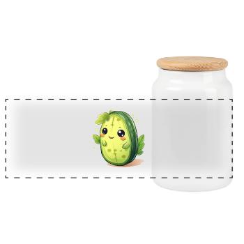 Homme concombre de cactus de Kawaii – Design mignon - Boîte à biscuits avec couvercle en bois - blanc - Devant