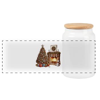 Festliche Weihnachtsdekoration mit Tannenbaum - Panorama Keksdose mit Holzdeckel - Weiß - Vorne