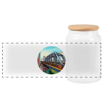 Pont comique dans la ville - Boîte à biscuits avec couvercle en bois - blanc - Devant