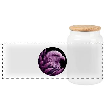 Purple Eagle Head with Feathers - Panoramic Cookie Jar with Wooden Lid - white - Front