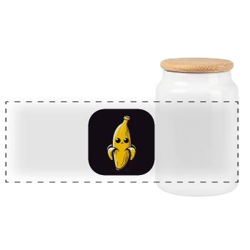 Banana with sad face and big eyes - Panoramic Cookie Jar with Wooden Lid - white - Front