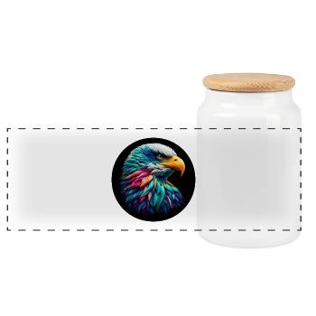 Eagle head colorful against black background, portrait - Panoramic Cookie Jar with Wooden Lid - white - Front