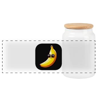 Banana with face and big eyes - Panoramic Cookie Jar with Wooden Lid - white - Front