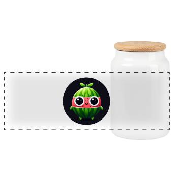 Watermelon with eyes in comic style - Panoramic Cookie Jar with Wooden Lid - white - Front